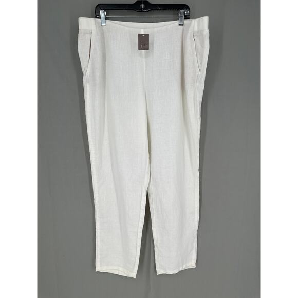 J Jill Pants Womens XL White Linen Ankle Pull On Pockets Beach Lagenlook Coastal - Picture 2 of 12